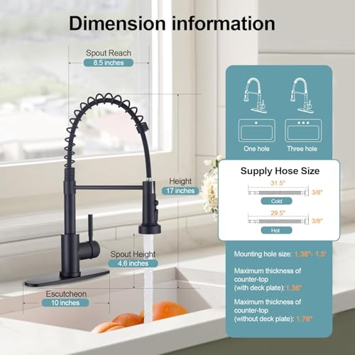 Image of Kitchen Faucets with Pull Down Sprayer and Soap Dispenser, Matte Black Stainless Steel Single Pull Out Spring Sink Faucet, 3 Function Sprayer 1 or 3 Hole Deck Plate for Farmhouse Rv Bar