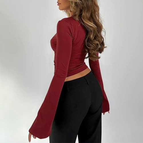 Going Out Tops for Women Dressy Casual Lace Floral Mesh Bell Sleeve Chiffon Shrug Boho Cocktail Party Date Outfits4