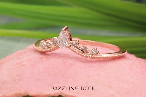 Dazzlingrock Collection 0.15 Cttw Pear & Round White Diamond Womens Beaded Crown Teardrop Engagement Ring, 14K Solid Gold4