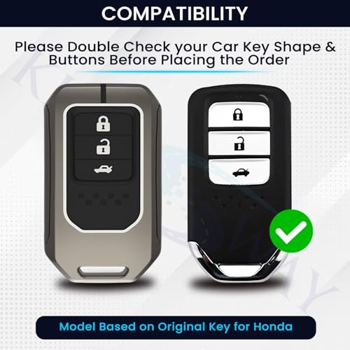 Image of KINGSWAY Honda Car Key Cover and Keychain Perfect Shape and Compatible with 3 Buttons Smart Key of All Honda Cars, Remote Key Shell, Key Case, Car Key Chain Cover, 360 Protection, Gunmetal Grey
