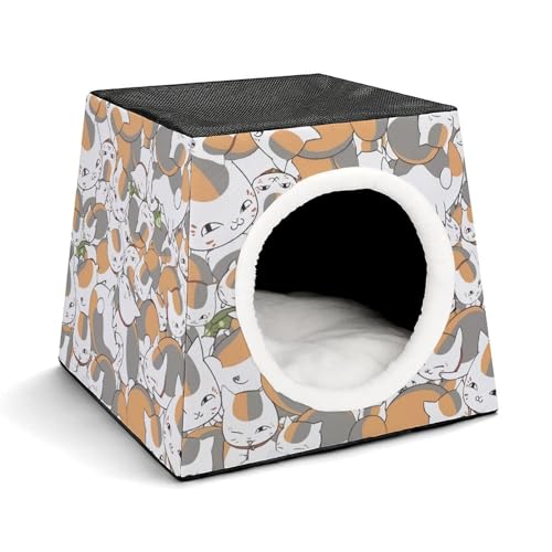 夏目友人帳 ニャンコ先生 猫ハウス 猫ベッド 小型犬小屋 ドーム型 ペットハウス ペットベッド 室内 犬ハウス 犬ベッド 夏冬両用 クッション型 ふわふわ暖か 折りたたみ 3way クッション 取り外し可能 いぬ ねこ 滑り止め 洗える (style-7)