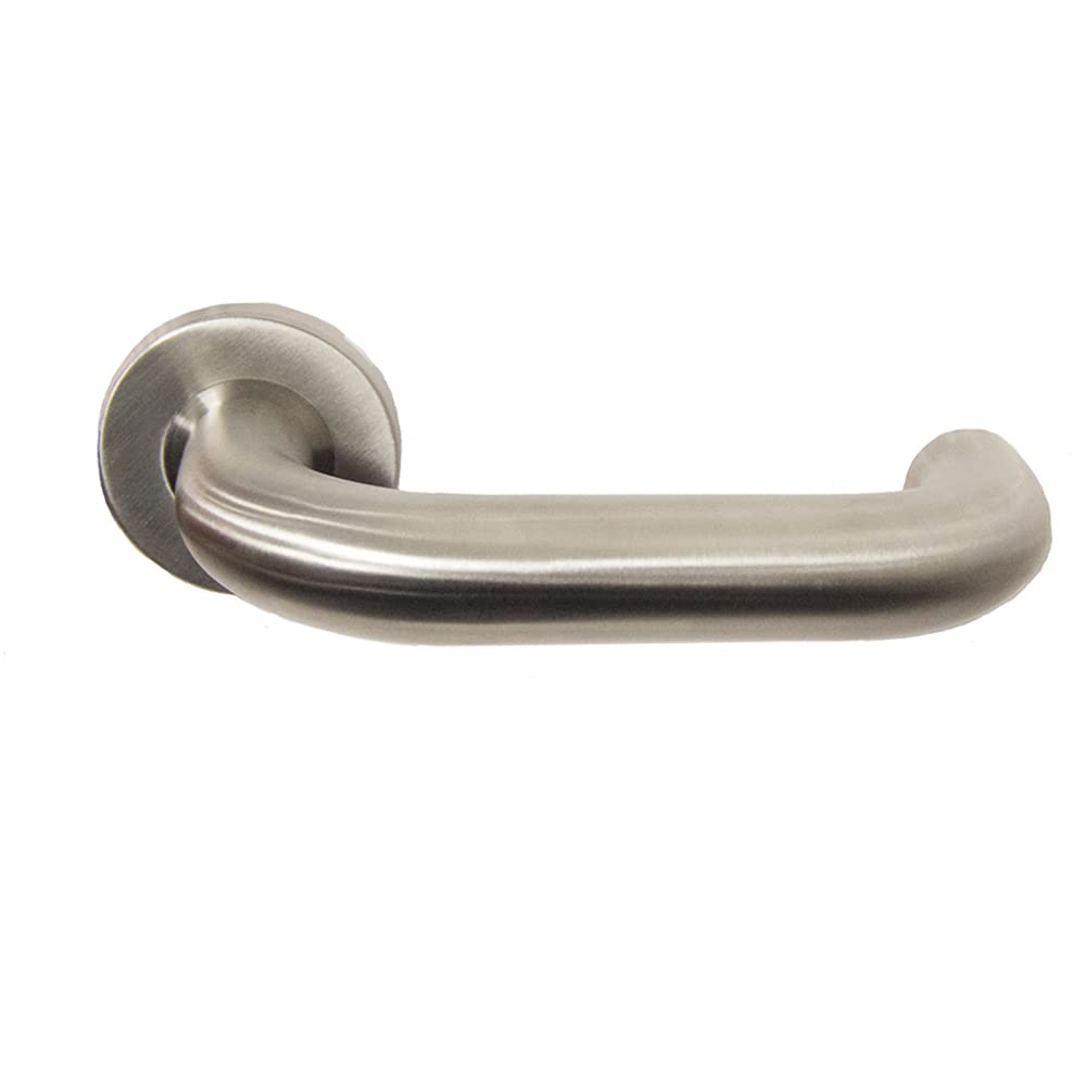 Pair 22mm Round Bar Safety Handle on Round Rose - Concealed Fix - Satin Steel | Door Handle Lever on Screwless Rose - Internal Door Hardware - Screws, Fixings and Spindle Included