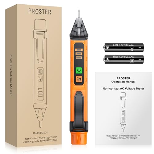 Proster Berührungsloser Spannungsprüfer mit Doppelbereich 12-1000V/48-1000V einstellbare...