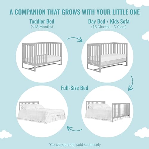 Image of Dream On Me Arlo 5-in-1 Convertible Full-Size Baby Crib in Pebble Grey, GreenGuard Gold & JPMA, Converts to Toddler, Day & Full-Size Bed, 3 Mattress Heights, Non-Toxic Finish, Sustainable Pinewood