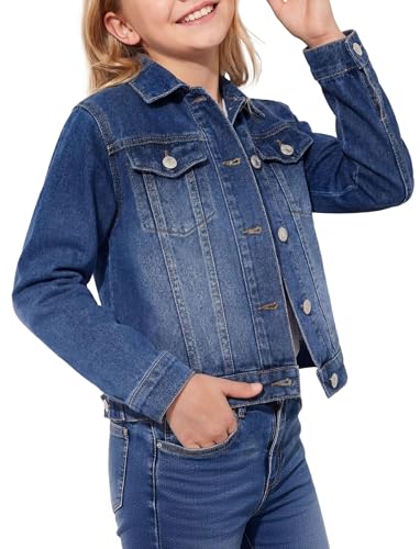 PATPAT Girls Basic Denim Jacket with Flap Pocket Button Blue9-10Y