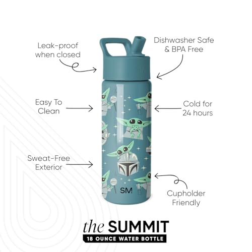 Image of Simple Modern Star Wars Kids Water Bottle with Straw Lid | 18oz Insulated Stainless Steel Kids Tumbler & Spill Proof Toddler Cup for School, Girls, Boys | Summit | Grogu Doodle