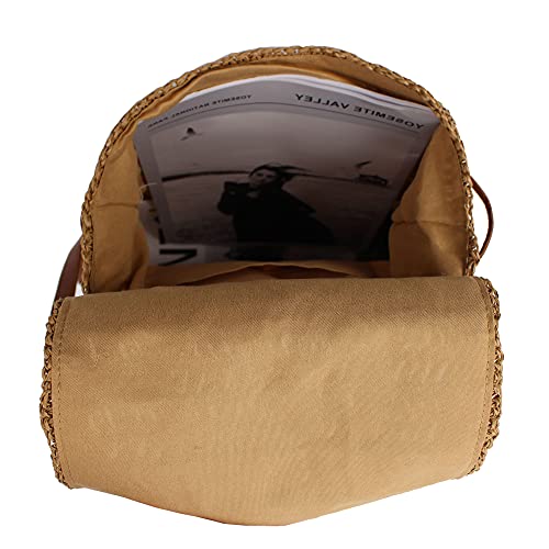 Monique Women Medium Straw Handmade Woven Backpack Flap Drawstring Shoulders Bag Beach Daypack #TOP3