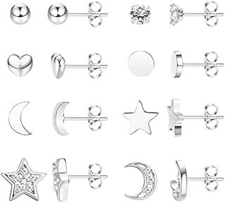 YADOCA 8 Pairs Stainless Steel Stud Earrings for Women Girls Hypoallergenic Earrings Set Moon And Stars Heart Tiny Earrings Cartilage Helix Ear Piercing Jewelry