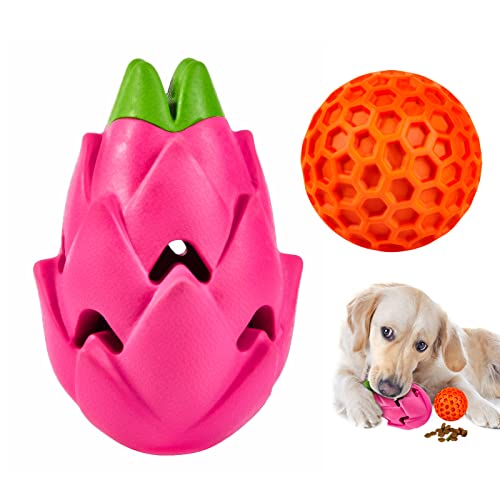 AUSCAT 犬おもちゃ 犬噛むおもちゃ エサ おもちゃ おやつボール 音が出る 中型犬・大型犬用玩具 早食い防止  頑丈 天然ゴム ストレス解消 「ピタヤ+ボール 2点セット」