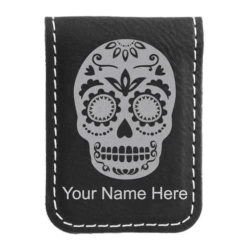 LaserGram Slim Magnetic Money Clip, Day of the Dead, Personalized Engraving Included (Black with Silver)