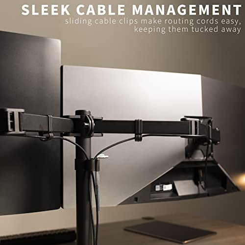Image of VIVO Full Motion Dual Monitor Desk Mount Clamp VESA Stand with Double Center Arm Joint | Fits 13 inch to 32 inch Screens (STAND-V102D)