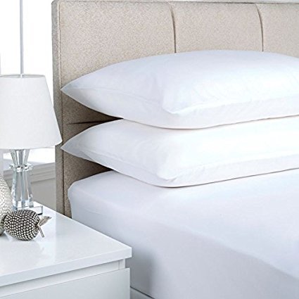 EGYPTO Non-Iron Percale Polycotton Fitted Sheet 16” Extra Deep with FREE Pillowcases (Super King Fitted Sheet & Pillowcase Pair, White)