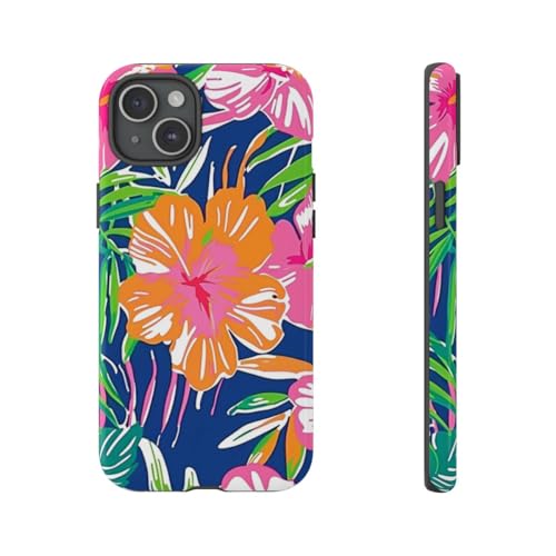 Coque rigide brillante iPhone 15 Plus design floral luxe