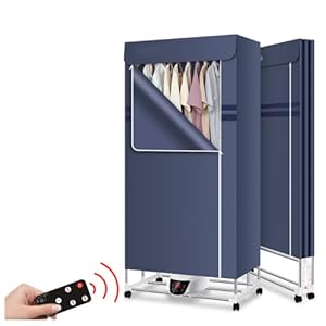 Verwarmde kledingdroger met hoes, intelligente constante temperatuur afstandsbediening elektrische droger, touchscreen opvouwbare binnendroger energiebesparend, blauw
