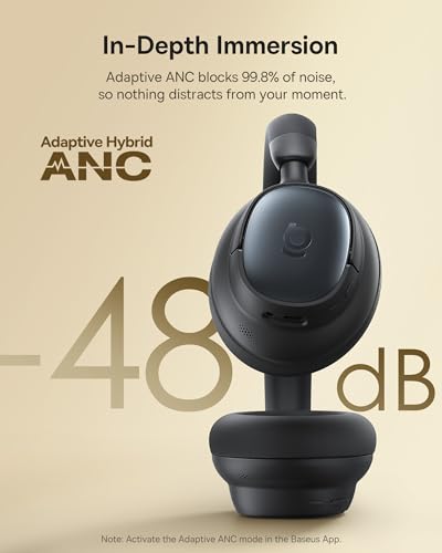 Image of Baseus Bowie MH1 Adaptive Active Noise Cancelling Headphones, Real-Time Adaptive Hybrid ANC, SuperBass 2.0, LDAC Hi-Res Sound, 80H Playtime, Comfortable Fit, Clear Calls, Bluetooth 6.0 -Cosmic Black
