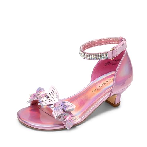 DREAM PAIRS Lace Up Low Heel Sandals for Girls Ankle Strap Dress Pump Strappy Gladiator Wedding Party Shoes for Little Kid/Big Kid 6 Big Kid Pink