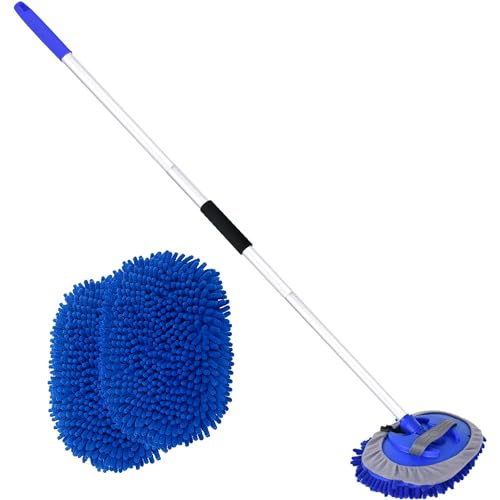 LUKCOZMO 62" Microfiber Car Wash Brush Mop Kit, Scratch-Free Chenille Head, Aluminum Alloy Pole, Blue, Car Cleaning Kit