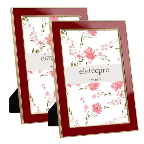 Image of eletecpro 4x6 Enamel Picture Frame Set of 2 with Real Glass Cover, Cute Photo Frame with Silver Metal Edge, Horizontal and Vertical Display Pictures 4 by 6 for Tabletop and Wall Decor, Red
