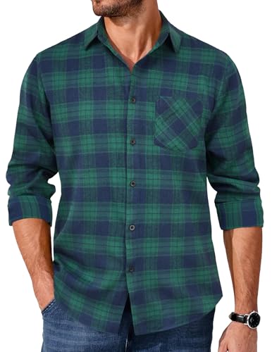 COOFANDY Mens Fall Shirt Plaid Flannel Shacket Jacket Long Sleeve Work Flannel Shirts
