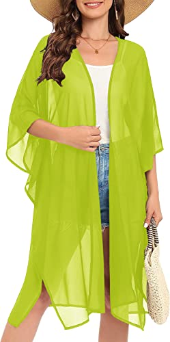 Image of Indian Trendy Women's Solid Puff Sleeve Kimono Long Cardigan Loose Cover Up Casual Blouse Top Chiffon
