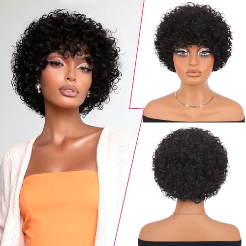 PEACOCO Short Curly Bob Wig Human Hair Afro Kinky Curly