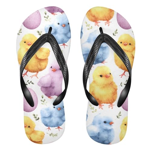 ALAZA Colorful Chick and Eggs Flip Flops for Women Fashion Beach Slippers Comfort Mens Flip Flops Non-Slip Rubber Shower Slippers Sandal for Hotel Travel Sport,XS