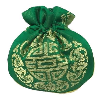 Sac en soie, sacs à bijoux, sac de rangement en soie de style chinois, sac à bijoux en brocart porte-bonheur, porte-monnaie, cordon de serrage, sac cadeau, cadeau de mariage (vert)