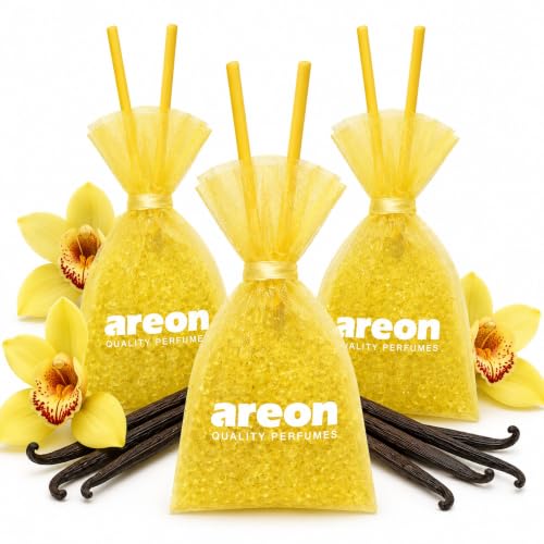 Image of AREON Pearls Vanilla Black Hanging Air Freshener, Quality Perfume Pack of 3 | Long Lasting Fragrance - Premium Quality Perfume - Eliminates Unpleasant Odors - Ideal for Car - Home - Office - Wardrobe