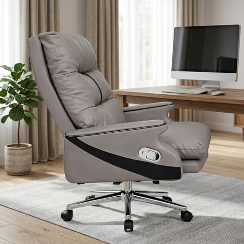 Image of Lakdi The Furniture Co Luxury Leatherette Director High Back Office Chair with Recliner, Ergonomic Design, Chrome Base and Smooth Castors - 5-Year Warranty & Free Assembly - 111012163 Grey