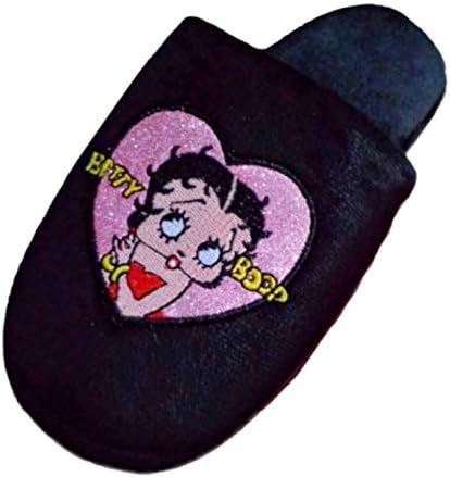 Betty Boop Ultra-Soft Women's Plush Pinup Scuffs Cozy Non-Skid Slippers - Great for Gifts (Medium, Black Heart)