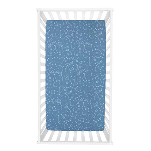Image of Galaxy Fitted Crib Sheet-Constellations, White, Navy, Fully Elasticized, 8 in Deep Pockets, Fits Standard Crib Mattress 28 in x 52 in