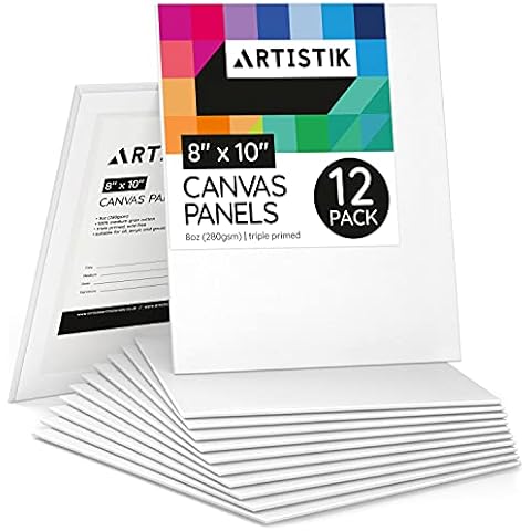 Blank Canvas - Stretched Canvas Frames Panel Board for Painting,100% Cotton Artist Triple Primed Gesso Stretched Canvases Art Paint Supply by Artistik (Pack of 12-10 x 8") Cover