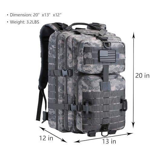 Image of Hannibal Tactical MOLLE Assault Backpack, Tactical Backpack Army Military Camping Rucksack, 3-Day Pack Travel Trip w /USA Flag Patch, D-Rings, ACU Camo