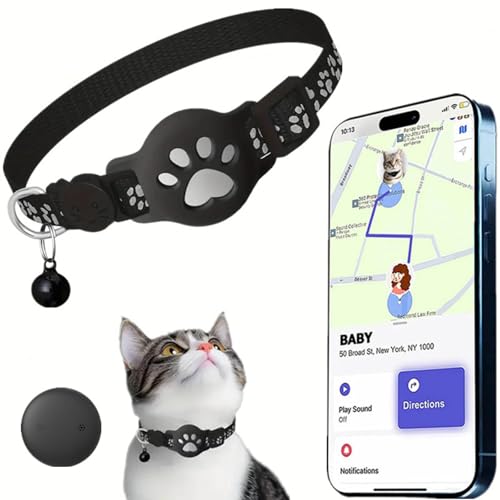 Collier GPS Chat, Traceur GPS Chat Tracker, sans Abonnement Mensuel, sans Carte SIM, Localisation Temps Réel, Imperméable et Durable, Alerte Intelligente Anti-Perte pour Chats D'extérieur (Noir)