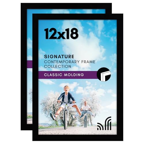 Americanflat 12x18 Poster Frame with Shatter-Resistant Glass - Set of 2 - Signature Collection - Gallery-Style Frames Made of Engineered Wood - Picture Frames for Wall Display - Black
