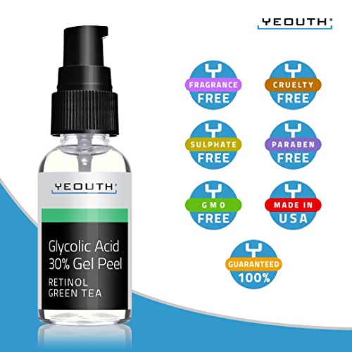Glycolic Acid Peel For Face Professional 30% Gel With Retinol & Green Tea, Chemical Peel For Face At Home For Wrinkles, Dark Spots & Acne, Skin Care Liquid Exfoliant For Men & Women By Yeouth #TOP6