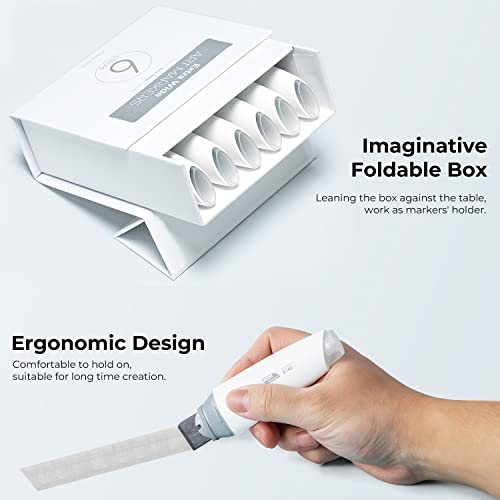 Ohuhu 320 Colors + 1 Blender Fine & Brush Tips Double Tipped Art Marker Set Extra Wide Board Tip 5 Colors Of Grey Colors + 1 Colorless Blender Bundle #TOP3