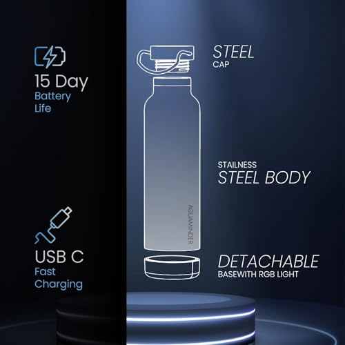 Image of Aquaminder Smart Water Bottle | RGB LED Glow & Timer Hydration Reminder with BT Mobile Phone Connection, Thames with App 600 ML (Biege)