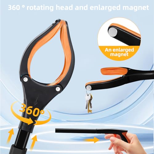 Image of 1Pcs Orange 32 inch Foldable Grabber Reacher Tool,Reacher Grabber Pickup Tool for Seniors with 360 Rotating Anti-Slip Jaw & Strong Magnet,Extra Long Trash Picker Upper Grabber,Litter Picker