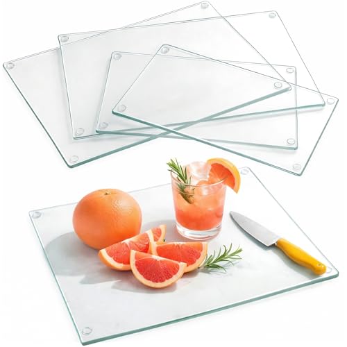 Hacaroa 4 Pack Tempered Glass Cutting Board with Rubber...