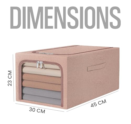 Image of Yellow Weaves 4 Pcs Clothes Organizer for Wardrobe, Foldable, Stackable, Space Saver Closet Basket, Cupboard Almirah Organizer, Storage Box for Clothes (Coral Pink, Regular)