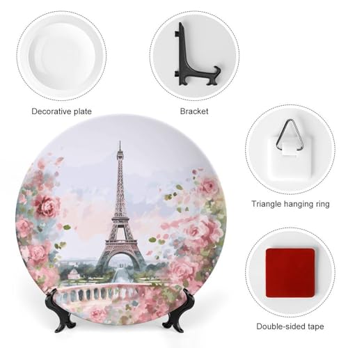 Plato decorativo de cerámica con Torre Eiffel y flores 6 pulg miniatura 3