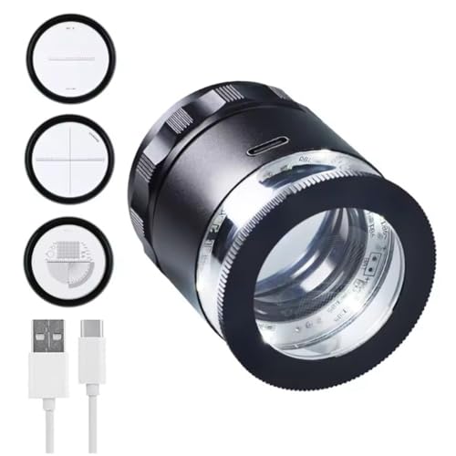 Jnchdghwa Lupa de Joyero Recargable 10X con Diodo Emisor de Luz y 3 Escalas de Marcado. Campo de Visión y Enfoque Ajustables.