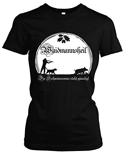 Waidmannsheil Girlie Shirt | Jagd | Jäger | Wildschwein | Wild | Förster | Damen | Frauen | Revier | Keiler | Hirsch | Fun (XXL, Schwarz) Cover