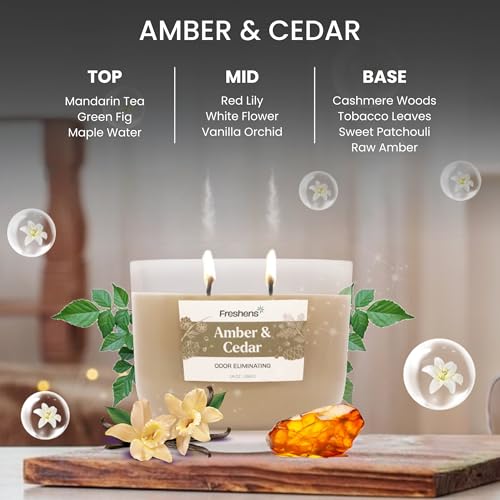 Carolina Freshens Amber & Cedar Odor Eliminating Highly Fragranced Candle for Home Scented, Eliminates 90% of Pet, Smoke, Food and Other Smells Quickly, 2 Wick, 14 oz - Made in The USA by CAROLINA - Used condition - Image 2