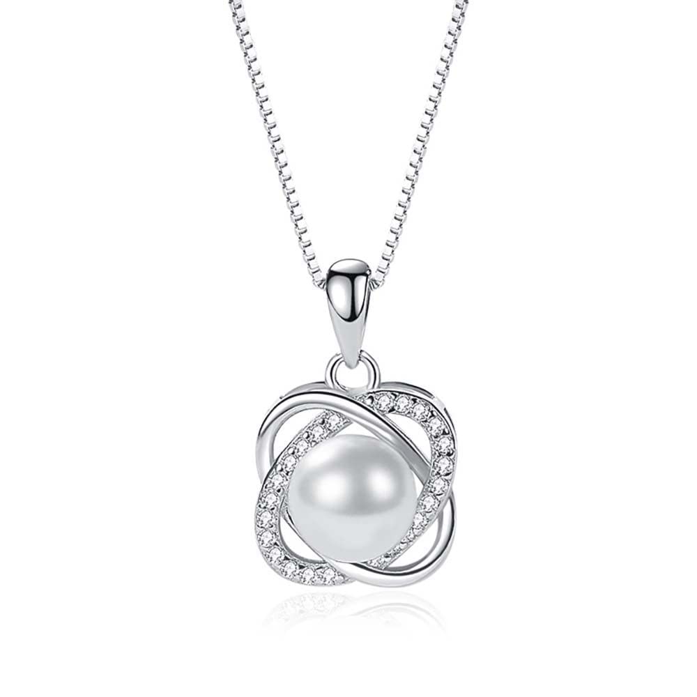 RWRAPS Damen-Halskette, S925-Anhänger-Halskette, leichte luxuriöse vierblättrige Kleeblatt-Anhänger-Halskette, rotierende Anhänger-Halskette mit Perleneinlage