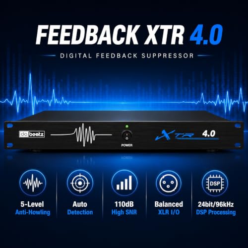 Image of DaBeatz XTR 4.0 Feedback Suppressor, 4 Mic In / 4 Line Out Anti-Howling Processor with Auto Feedback Elimination, Frequency Shift & 24-Bit /96kHz DSP for Stage, Conference, PA System & Karaoke