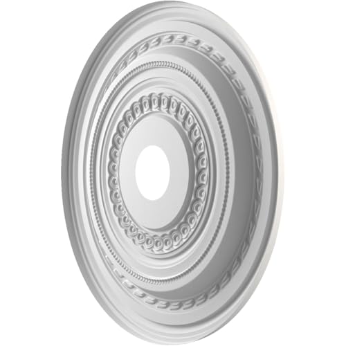 Image of Ekena Millwork CMP22COGBW Cole Thermoformed PVC Ceiling Medallion (Fits Canopies up to 6 inch), 22 inchOD x 3 1 /2 inchID x 1 inchP, UltraCover Satin Blossom White