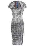 FEATURES: women dress, bodycon pencil dress; 50s style; cap sleeves; v-neck; back zipper; tweed plaid pattern, slim fit, strechy fabric Elegant & Stylish: The slim cutting and suitable length will make you more elegant and stylish. The buttock wrap i...