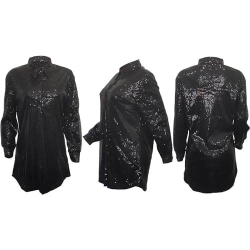 Midi Sequin Dress for Women Sparkle Button Down Sexy Shirt Dresses Long Sleeve Party Club Dress4